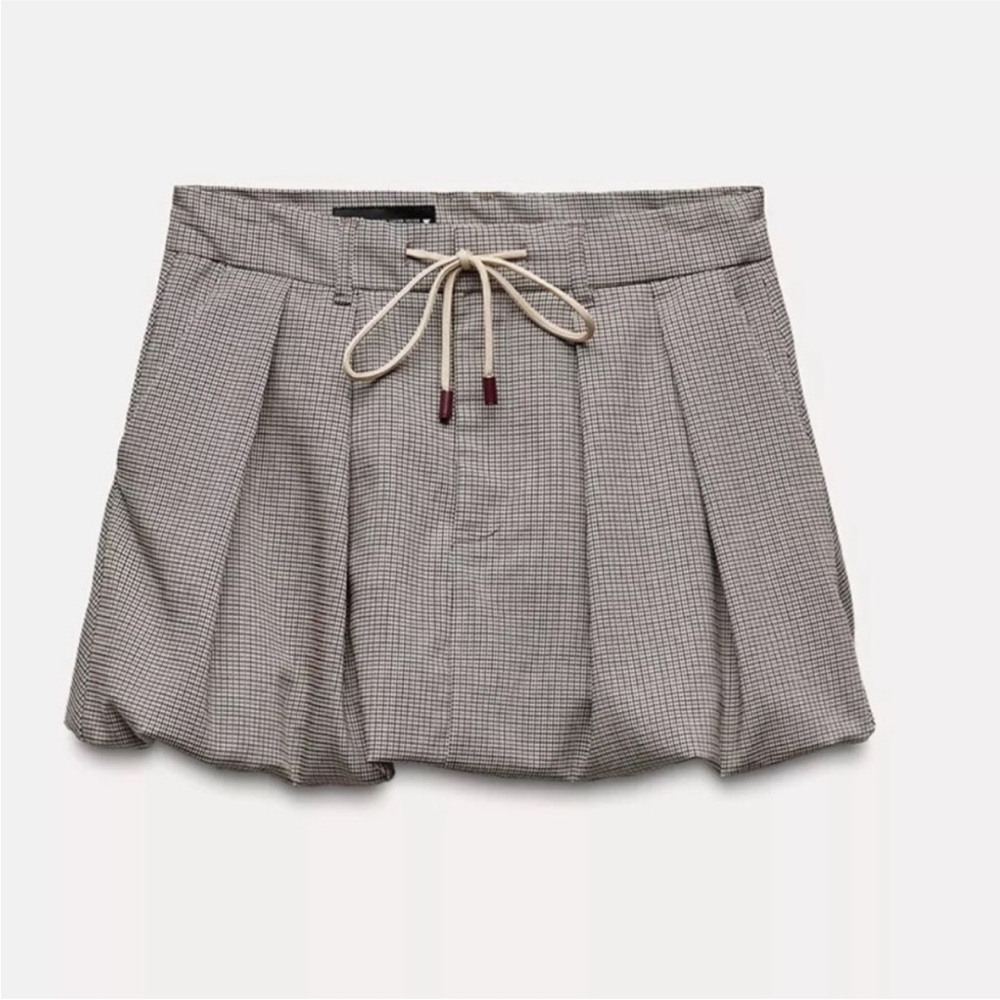 Zara Plaid Houndstooth Bubble Mini Skirt